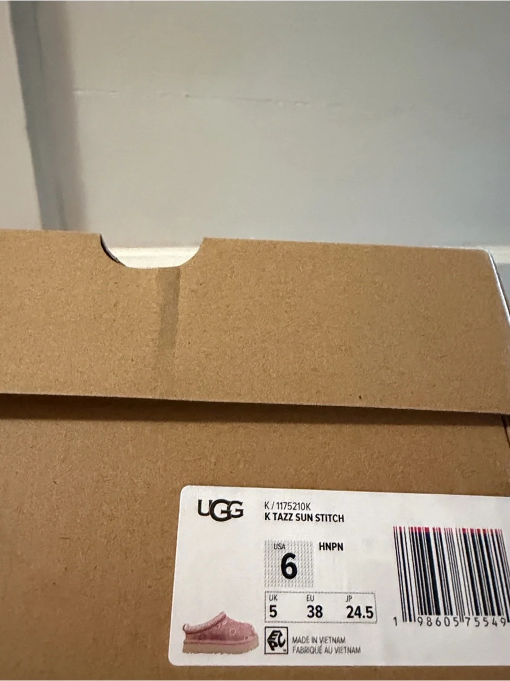 NWT! NEW IN BOX! UGG Kids’ Tazz Sun Stitch Slipper 6 M Horizon Pink